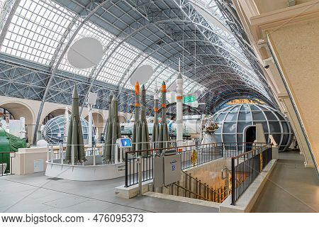 Moscow, Russia - November 28, 2018: Space Museum. Inside The Cosmonautics And Aviation Centre In The