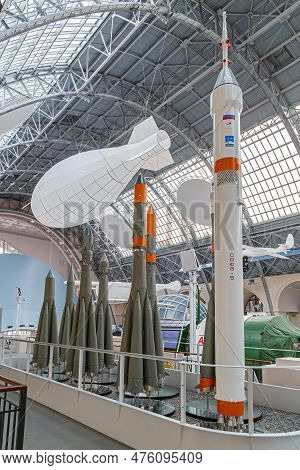Moscow, Russia - November 28, 2018: Space Museum. Inside The Cosmonautics And Aviation Centre In The