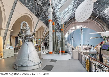 Moscow, Russia - November 28, 2018: Space Museum. Inside The Cosmonautics And Aviation Centre In The