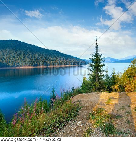 Mountain Lake Vidra Summer Evening View (near Romania Transalpina Road)