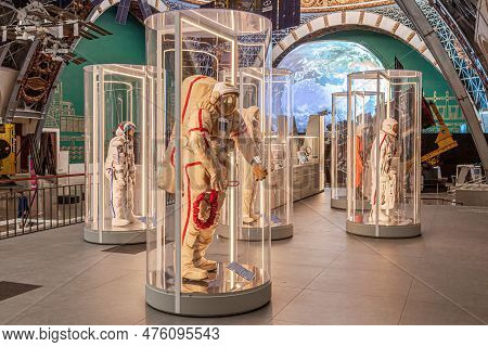 Moscow, Russia - November 28, 2018: Space Museum. Inside The Cosmonautics And Aviation Centre In The