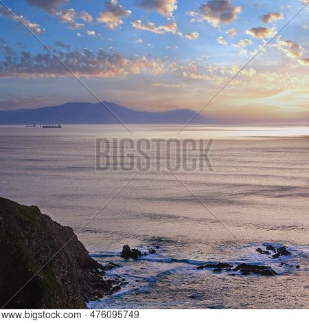 Summer Evening Ocean Coastline View Near Beach In Barrika Town, Biscay, Basque Country (spain).