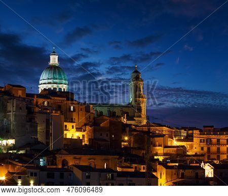 Night Old Medieval Ragusa Famos Sicilian Town View (sicily, Italy). City Lights Of Famous Touristic 