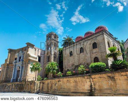 The Church Of Santa Maria Dell'ammiraglio ( Martorana ) And Church Of San Cataldo View, Palermo Old 
