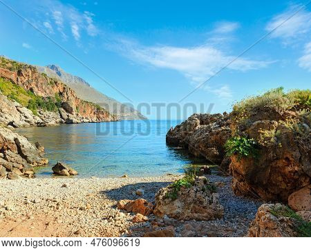 Paradise Sea Bay With Azure Water And Beach (zingaro Nature Reserve Park, Trapani Province, Sicily, 