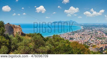 Tyrrhenian Sea Coast View From Temple Of Jupiter Anxur (tempio Di Giove Anxur), Terracina, Latina, L