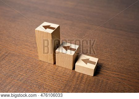 Growth And New Heights. Blocks With Ascending Arrows. Uptrend. Upward Trend. Increasing Chart. Raise