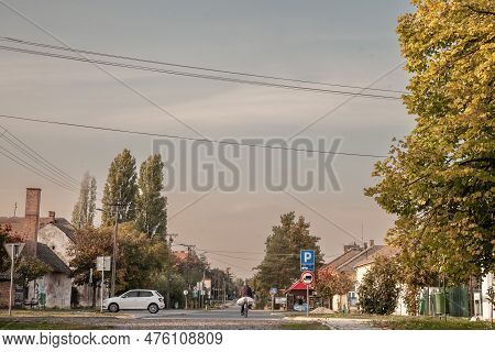 Jabuka, Serbia - October 9, 2022: Panorama Of A Typical Rural Street Of A Countryside Village, Jabuk