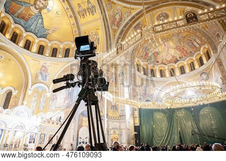Belgrade, Serbia - January 6, 2022: Selective Blur On A Broadcasting Camera Belonging To The Serbian