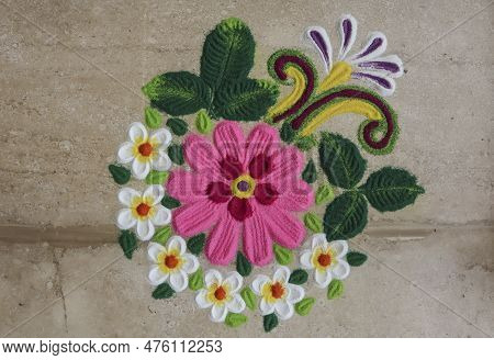 Rangoli Designs For Diwali And All Indian Festivals. Rangoli Or Colourful Floral Patterned Design Fo