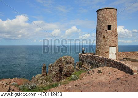 Old Tower At The Head Of Cap Frehel, Brittany. French Coast.