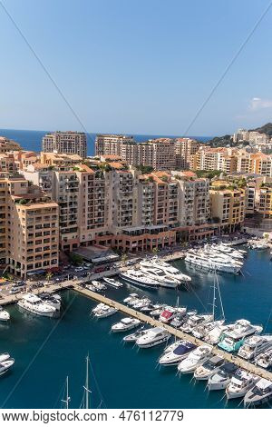 Monaco-ville, Monaco, April 20th 2023:- A View Of Port Fontvieille, Taken From Monaco-ville, The Old