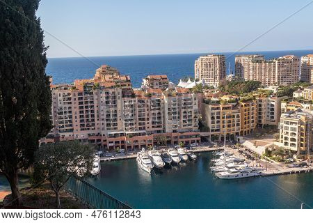 Monaco-ville, Monaco, April 20th 2023:- A View Of Port Fontvieille, Taken From Monaco-ville, The Old