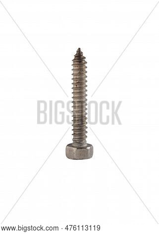 Metal Screw With A Wrench Head, Insulated On A White Background. Isolated Self-tapping Screw