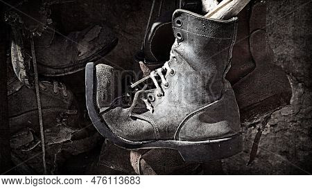Old Torn Grunge Shoe Photo. Garden Wall Decor In Israel