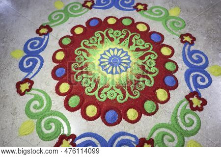 Rangoli Designs For Diwali And All Indian Festivals. Rangoli Or Colourful Floral Patterned Design Fo