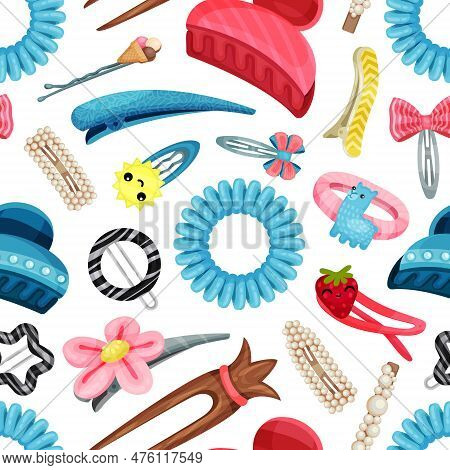 Hair Accessories Seamless Pattern Design With Hairclip And Hair Tie Vector Template