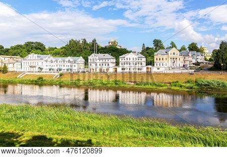 Torzhok, Russia - July 12, 2022: Provincial Russian Torzhok Town In Summer Sunny Day. View On Old Bu