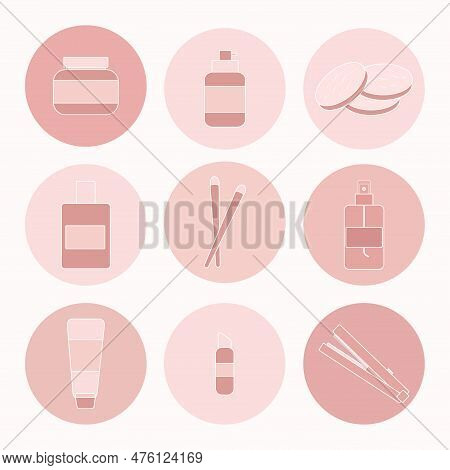 Nurturing Self. Beauty, Cosmetics, And The Art Of Self Care In Flat Vector Illustration.