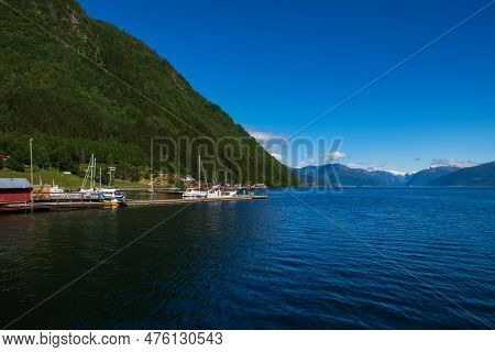 Vik, Norway - July, 2019: Vik Port, Vik Is A Municipality In Sogn Og Fjordane County. It Is Located 