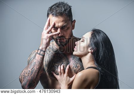 Lovely Beautiful Couple. Sexy Woman And Man. Sensual Couple Hugging, Passion And Sensual. Seduction 