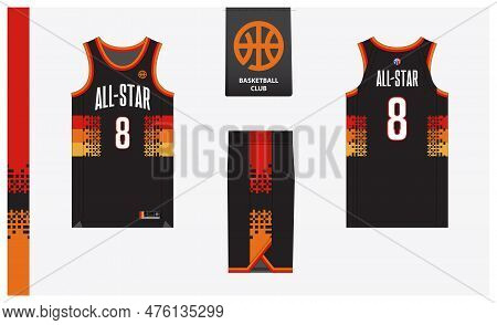 Basketball Uniform Mockup Template Design For Sport Club. Basketball Jersey, Basketball Shorts In Fr