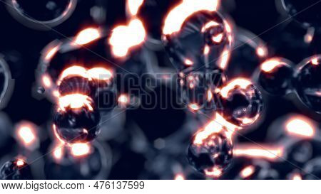 Dark Shadow Grey Limpid Glass Bulbs Shining Red On Blackness - Abstract 3d Rendering