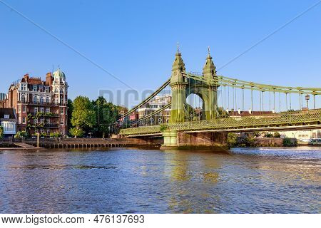 London, Great Britain - May 18, 2014: This Is The Support Of The Hammersmith Suspension Bridge On Th