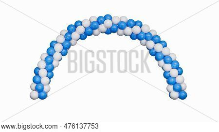 White And Blue Balloons In Shape Of Arc, Gate Or Portal. 3d Rendering