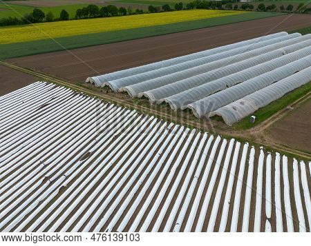 Asparagus And Strawberry Fields Under Plastic Film And A Tunnel Near Weiterstadt Recorded From Above