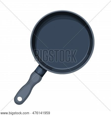 Frying Pan Top View Kitchen Cookware Equipment In Cartoon Style Isolated On White Background. Frypan
