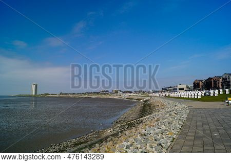 Buesum Is A Village At The German Northern Sea With Harbor And Lighthouse