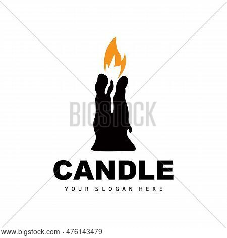 Candle Logo, Elegant Romantic Candle Light Dinner Flame Light Design, Traditional Spa Candle Vector