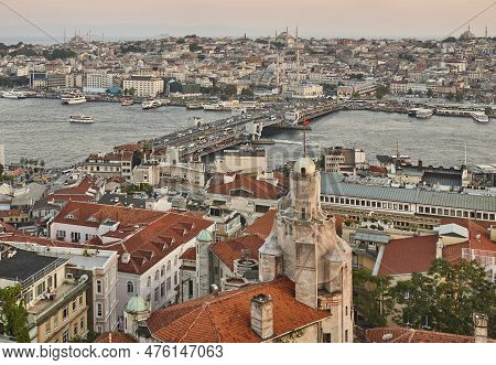 Istanbul Panoramic View. Orient And Occident Seaside. Golden Horn. Turkey
