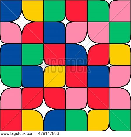 Abstract Seamless Pattern With Colorful Geometric Figure. Vector Modern Y2k Background