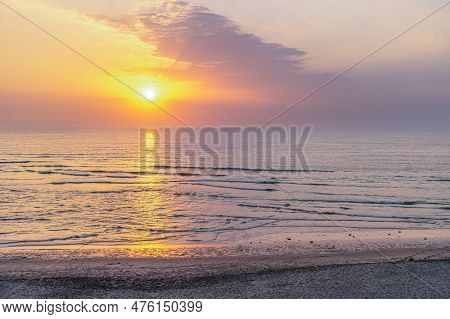 Landscape Of Sunset In Sao Pedro De Maceda Beach. Ovar, Portugal.