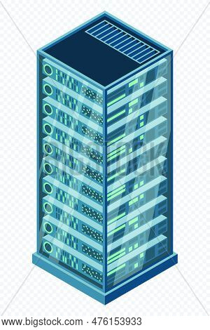 Isometric Server. Network Server Room. 3d Computer Equipment. Storage Database. Isometric Technology