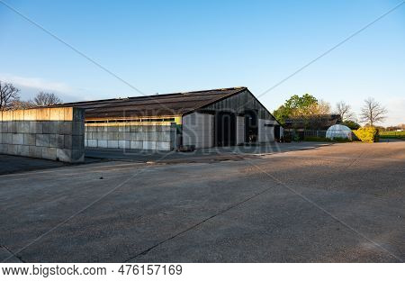 Meerhout, Antwerp Province, Belgium - April 25, 2023 - Storage Houses Of A Farm, Making Biogass