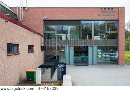 Westerlo, Antwerp Province, Belgium  - April 21, 2023 - Facade And Entrance Of The Indoors Swimming 