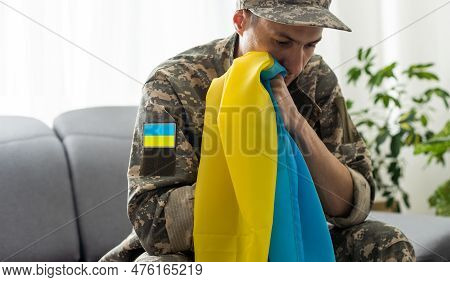 Ukrainian Man, Sodier. Mental Health. Nervous Male Military Suffering Depression, Ptsd Concept. Man 