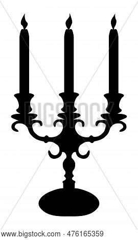 Candlestick With Candles In Classic Style In Black Silhouette For Interior Design