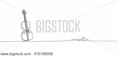 Violin One Line Art. Continuous Line Drawing Of Musical, Melody, Violin, Vintage, Music, Retro, Symp
