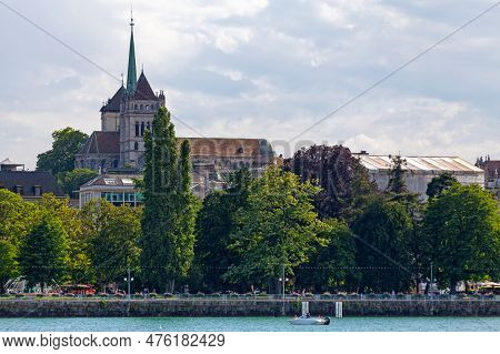 Geneva, Switzerland - June 11 2018: The St. Pierre Cathedral (french: Cathédrale Protestante Saint-p