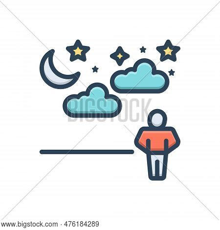 Color Illustration Icon For Night Night-time Darkness Moon Cloud Star Obscurity Eventide Bedtime Moo