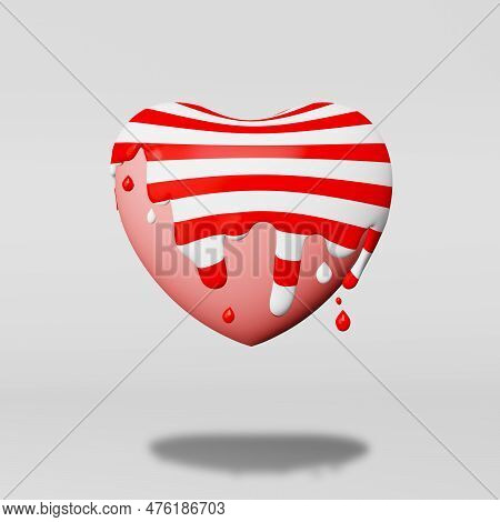 United States Independence Day Heart Paint Splash Melting Glaze 3D Rendering. 4Th Of July I Love Usa