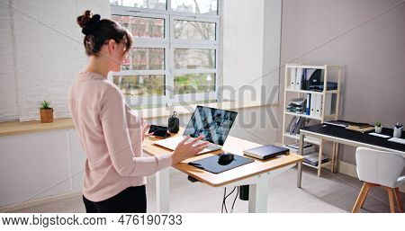 Video Conference Call Using Electric Adjustable Height Standing Desk