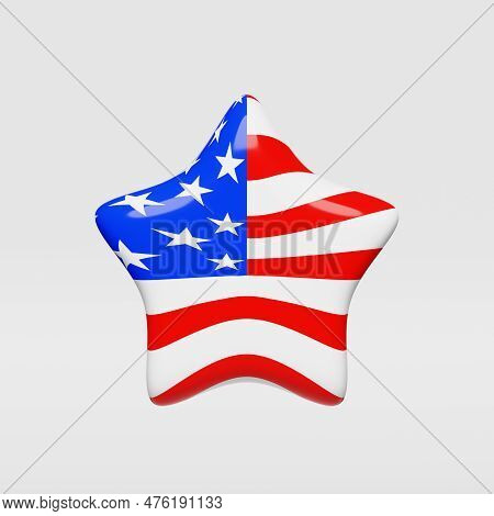 Usa Flag Star White Background United States Independence Day 3D Rendering Volumetric Shape. 4Th Of