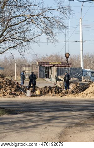 Tiraspol, Moldova - 13, February, 2023: Repair Underground Storm Sewers, Water Main, Sanitary Sewer,