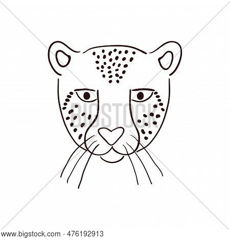 Cute Cheetah Face, Portrait Hand Drawn Cartoon Character Illustration, Sketch. Line Art, Drawing Sty