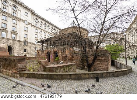 Sofia, Bulgaria. May 2023.  View Of The Church Of St. George And The Historical And Archaeological R